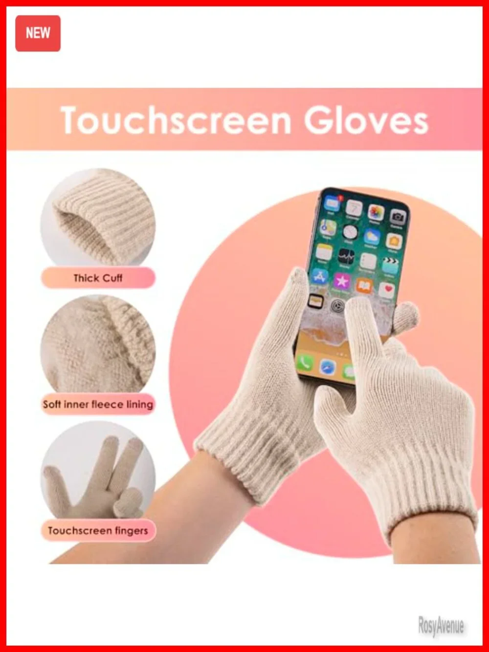 Fleece Lined Winter Hat with Touchscreen Gloves Set Skullies & Beanies